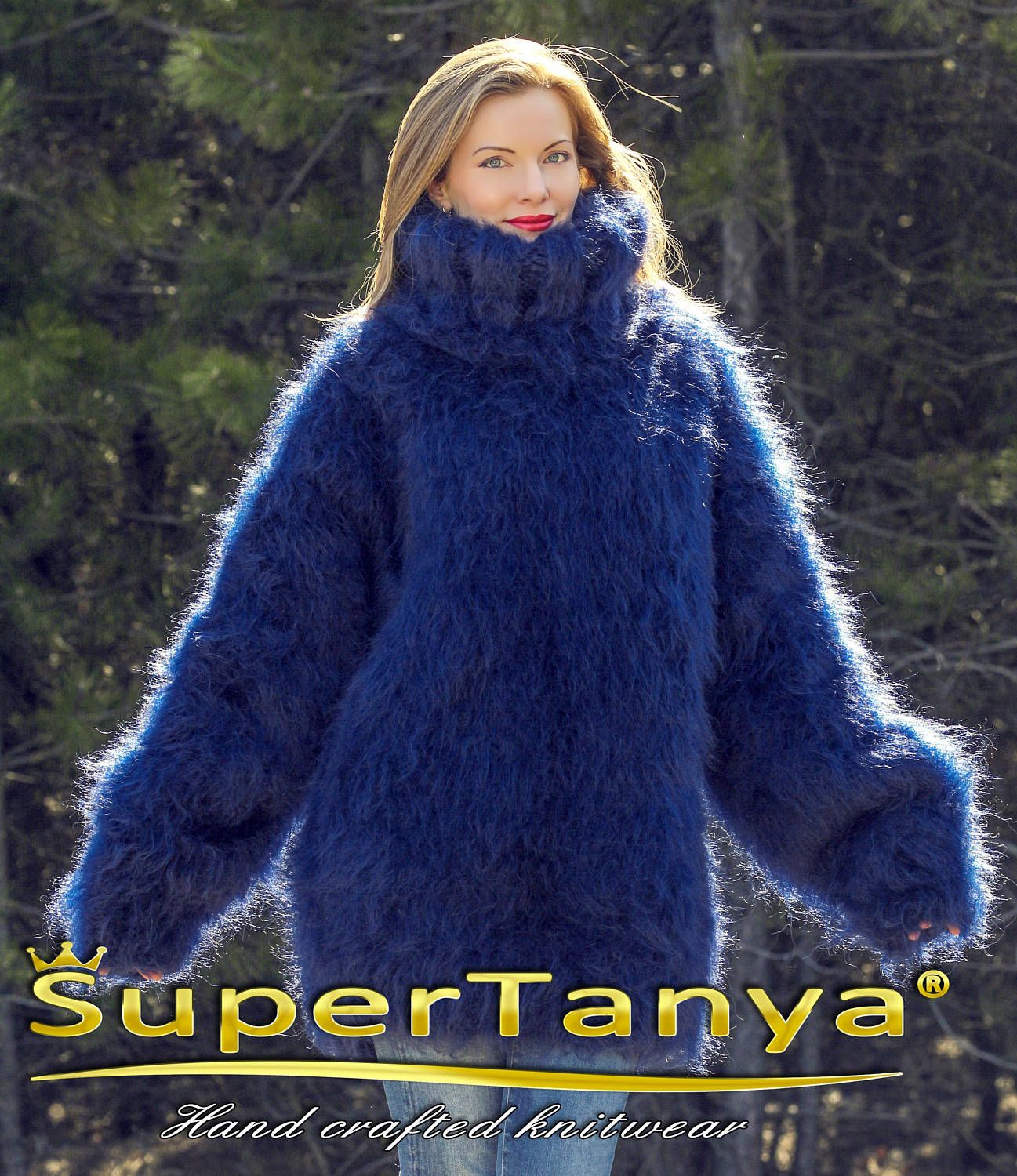 Mega thick and heavy mohair sweater, unisex handgestrickte pullover 10 strands blue mohair by SuperTanya