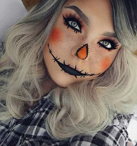 Niedliche Vogelscheuche Halloween Make-up Idee #halloween #niedliche #vogelscheu…
