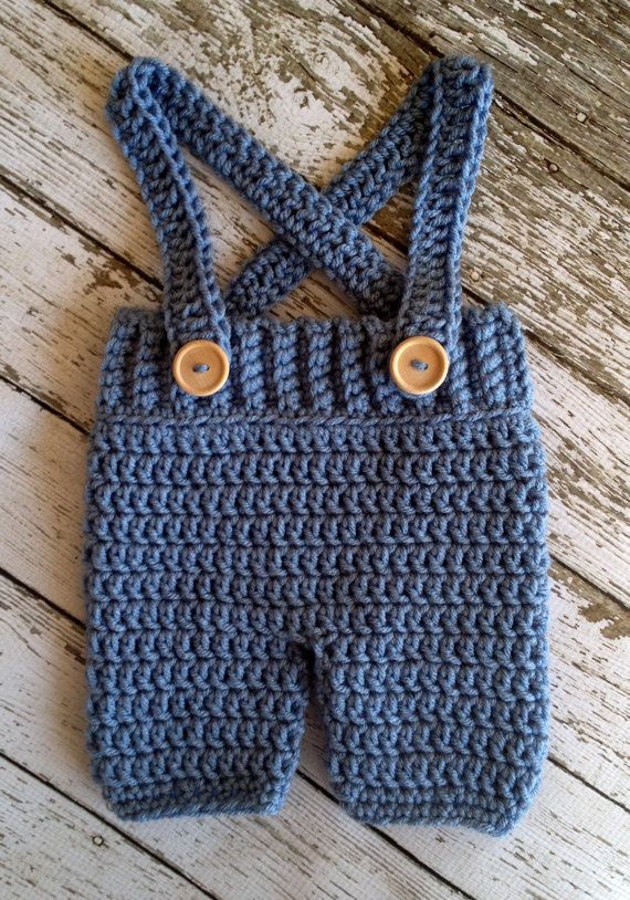 Pantaloncini/Pantaloni Crochet Baby con Suspenders - Copertina del pannolino in Stonewash Neborn to 12 Month Size- MADE TO ORDER