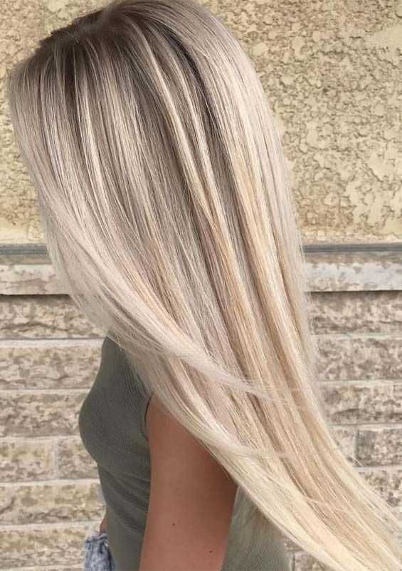 Platin Balayage Haarfarben für langes glattes Haar im Jahr 2019 #balayage #gla….