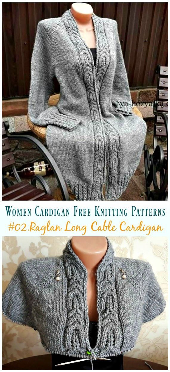 Raglan Knit Long Cable Cardigan Knitting Free Pattern