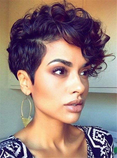Short Curly Sexy Pixie Synthetic Hair Capless African American Wigs 6 Inches