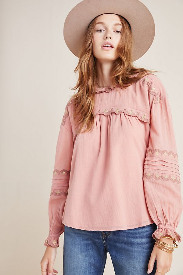 Sienna Victorian Blouse by Anthropologie in Pink Size: L, Women's Tops