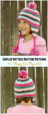 Stripy Ear Flap Hat für Kinder Free Knitting Pattern - Knit Earflap Hat Free ...