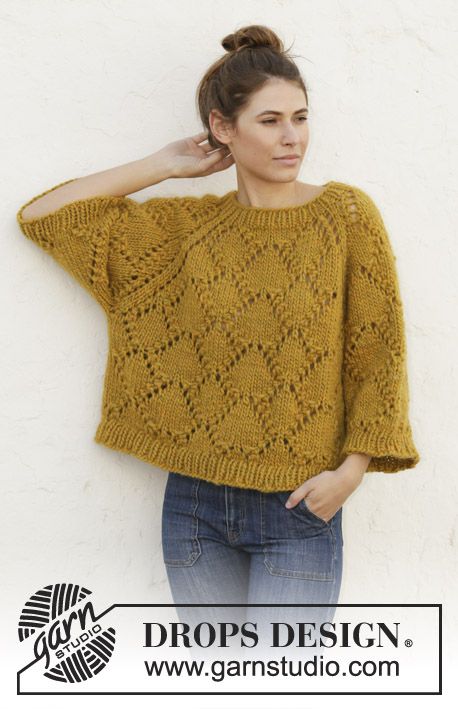 Summer Shells -  Knitted jumper with raglan in DROPS Eskimo. The piece is worked...