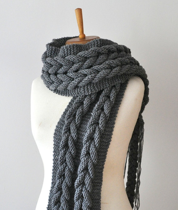 Verkauf nur für ein - Kohle-Schal - Kohle stricken Schal, Zopfmuster riesige Schal, große Chunky Knit
