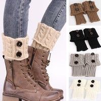 Women’s Leg Warmer Knit Boot Socks Dotted Line Button Topper Cuff Socks