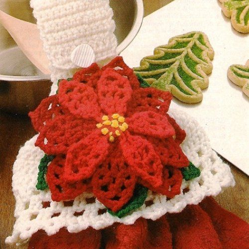 X135 Crochet PATTERN ONLY Christmas Poinsettia Towel Topper Pattern