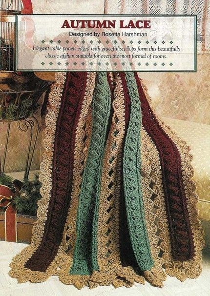 Y591 Crochet PATTERN ONLY Autumn Lace Strip Afghan Pattern