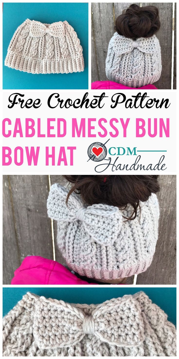 cabled messy bun bow hat pinterest