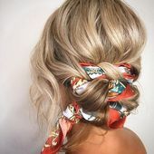 cute hairstyles || easy hair styles for long hair; braided bun with hair scarf; ...