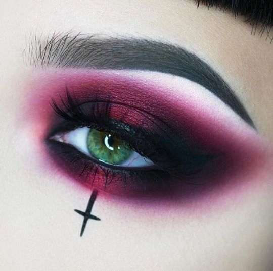 fashion, make-up, eyes, eyeshadow, red, goth, punk, crosses #CombinationSkinMake…