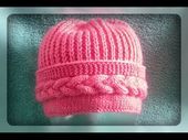 gorro de mujer con punto cruzado oblicuo   - Dos agujas #tejer #crochet #tejerap...