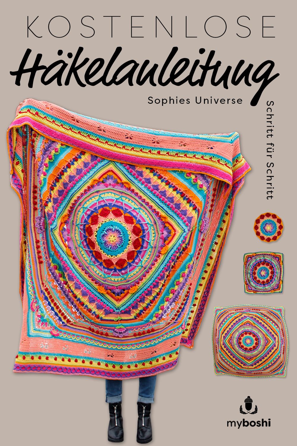 kostenlose Häkelanleitung für farbenfrohe Mandala Decke