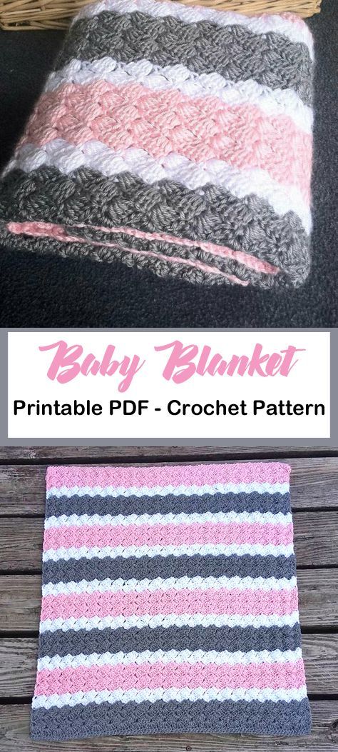 pink gray striped baby blanket crochet pattern - girl or boy baby gift #crochet ...