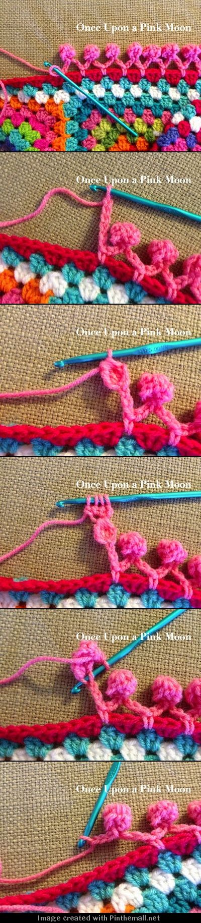 tiny crochet pompoms on a chain edge - full instructions - clever and so cute! -...