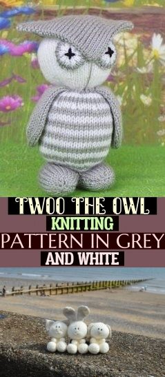 twoo the owl knitting pattern en gris y blanco , zwei die eule strickmuster in g…