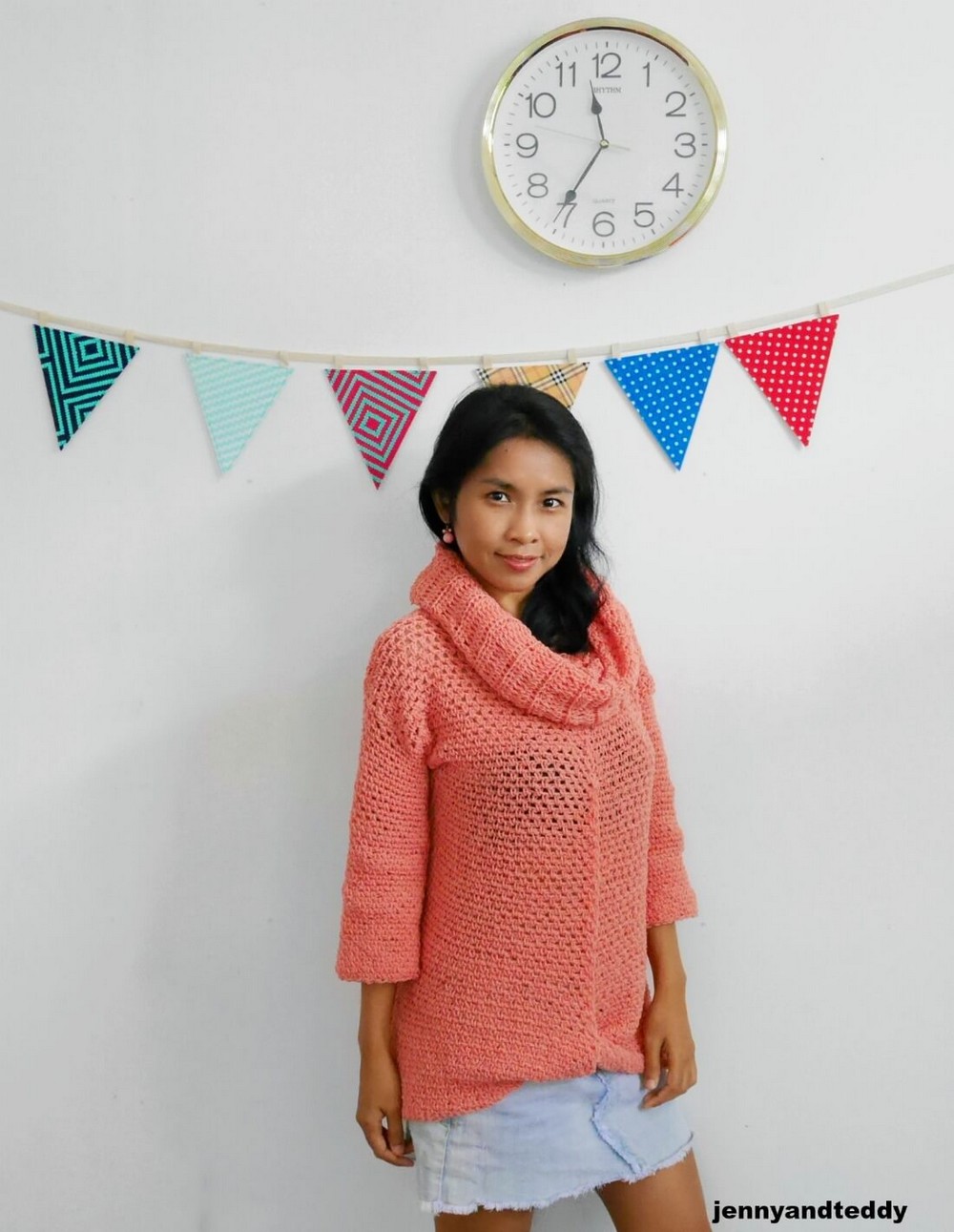 Crochet a simple cowl neck Jane sweater pattern