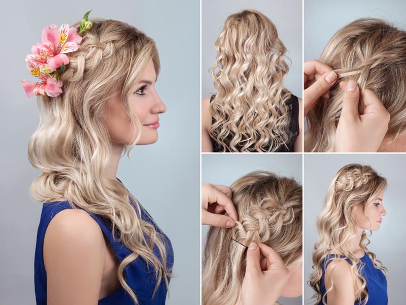 Engagement hairstyle with dress
