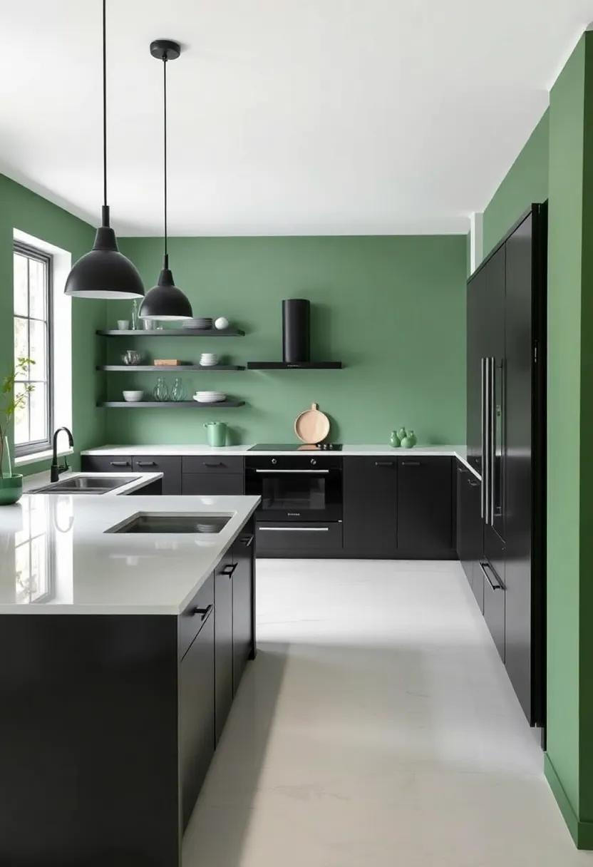 Elegant Harmony: Transforming Spaces with Black Kitchen Cabinets and Green Walls