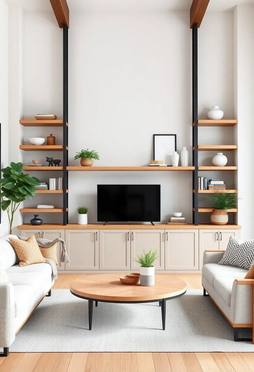 Embracing Farmhouse Charm: Elevate Your Living Room with Open Shelving Ideas