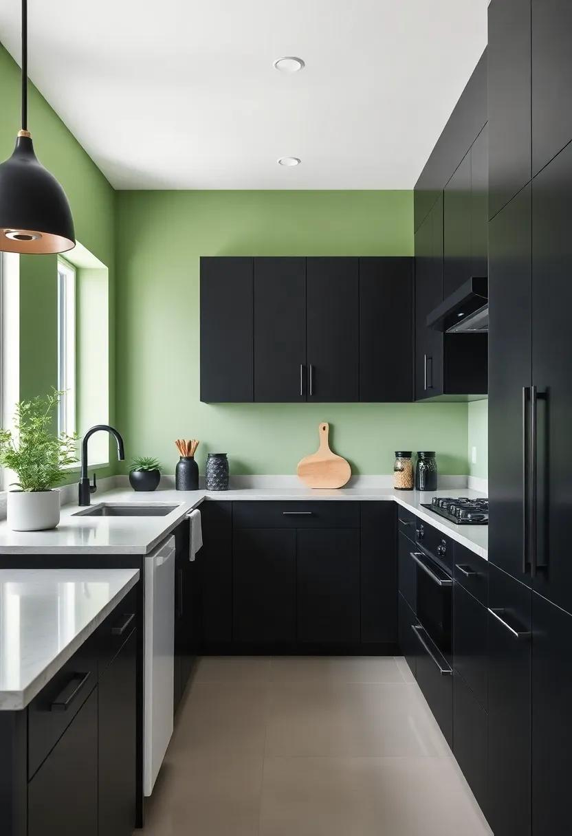 Creating Visual ‍Balance: Black Accents and Green Walls Unite