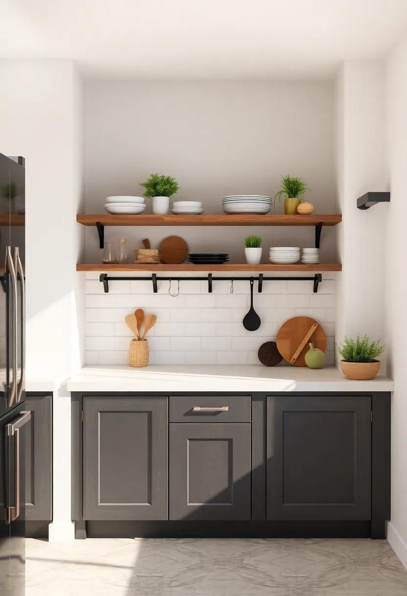 Design a Functional Yet Charming Workspace with rustic Counters and Shelves