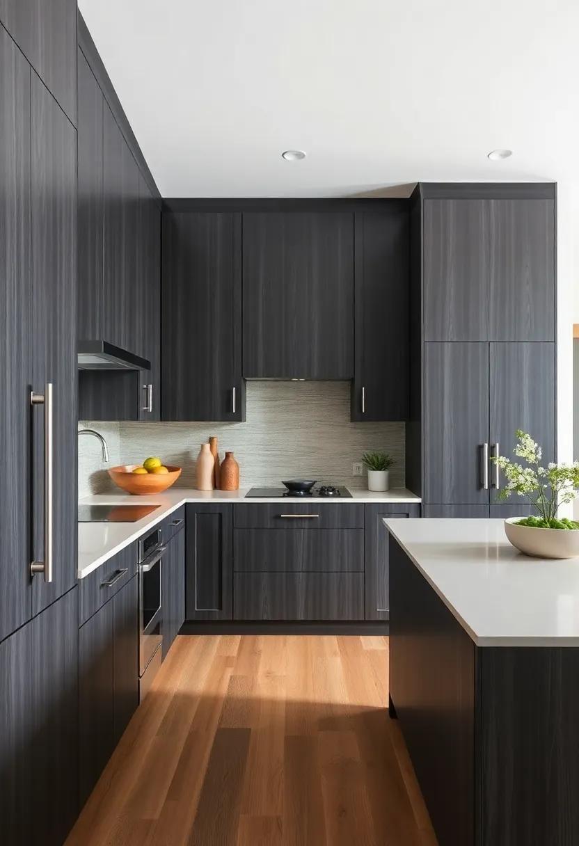 Bringing ⁢Nature Indoors: Dark ‌Gray Cabinets and wood Textures