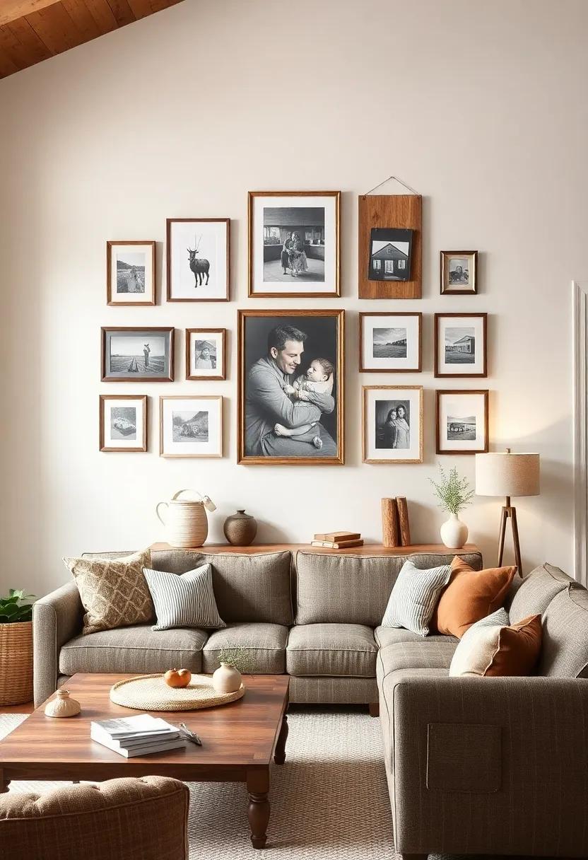 Charming Gallery ⁤Walls Featuring Family Memories and ⁢Rustic Artwork