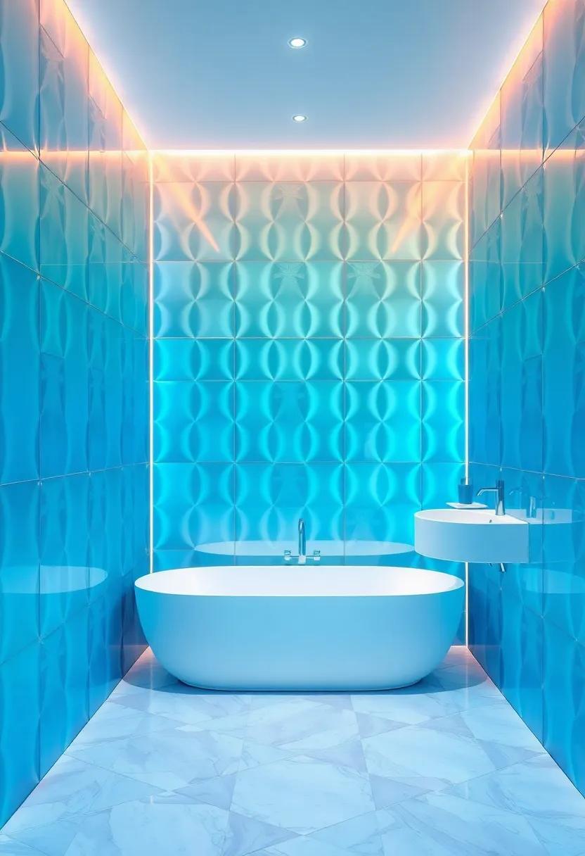 Futuristic Looks with Iridescent and glossy Tile Finishes in ⁤Bathrooms