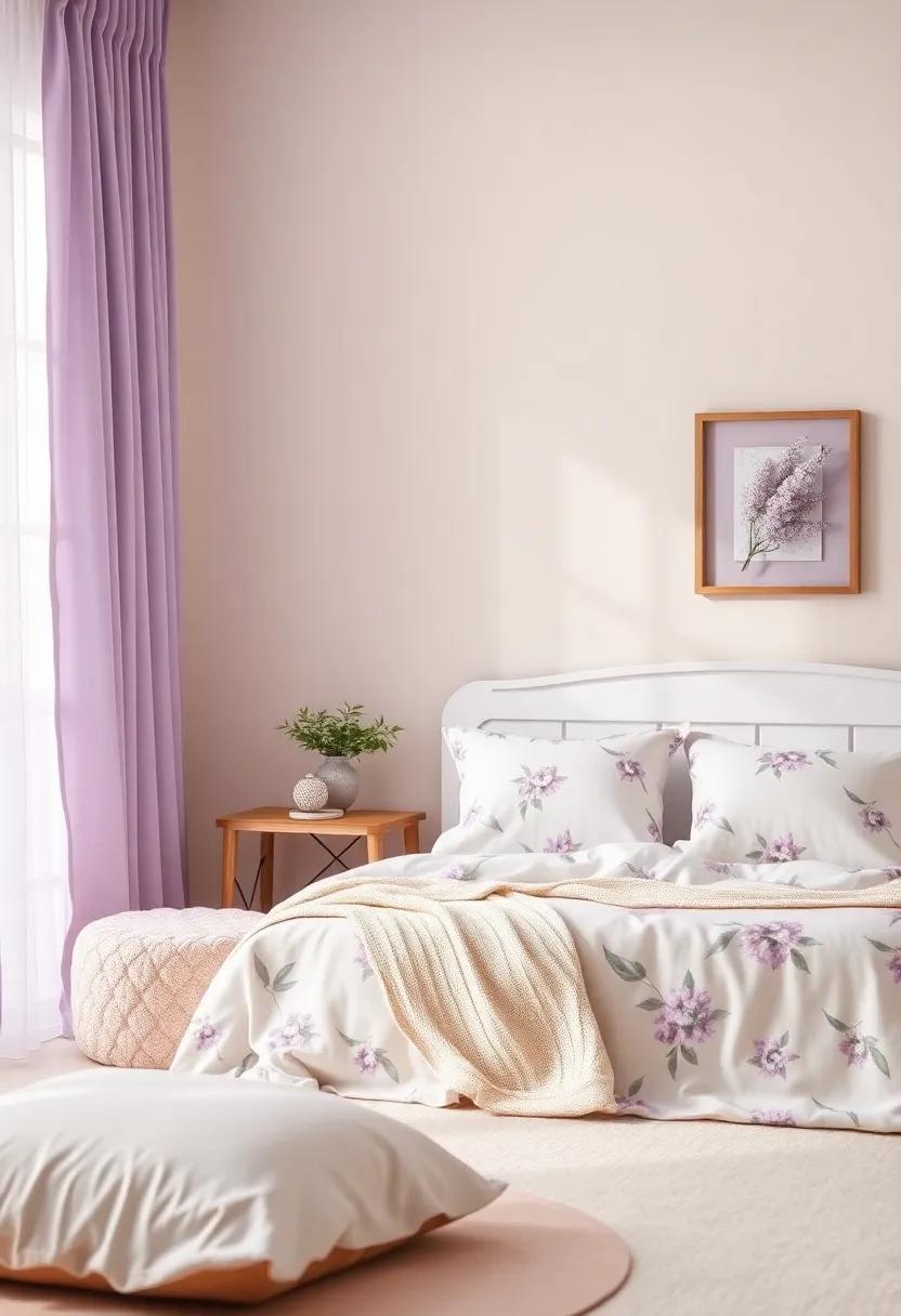 Soft Textiles and Fabrics: Elevating Comfort with Lilac-Motif Bedding and Curtains