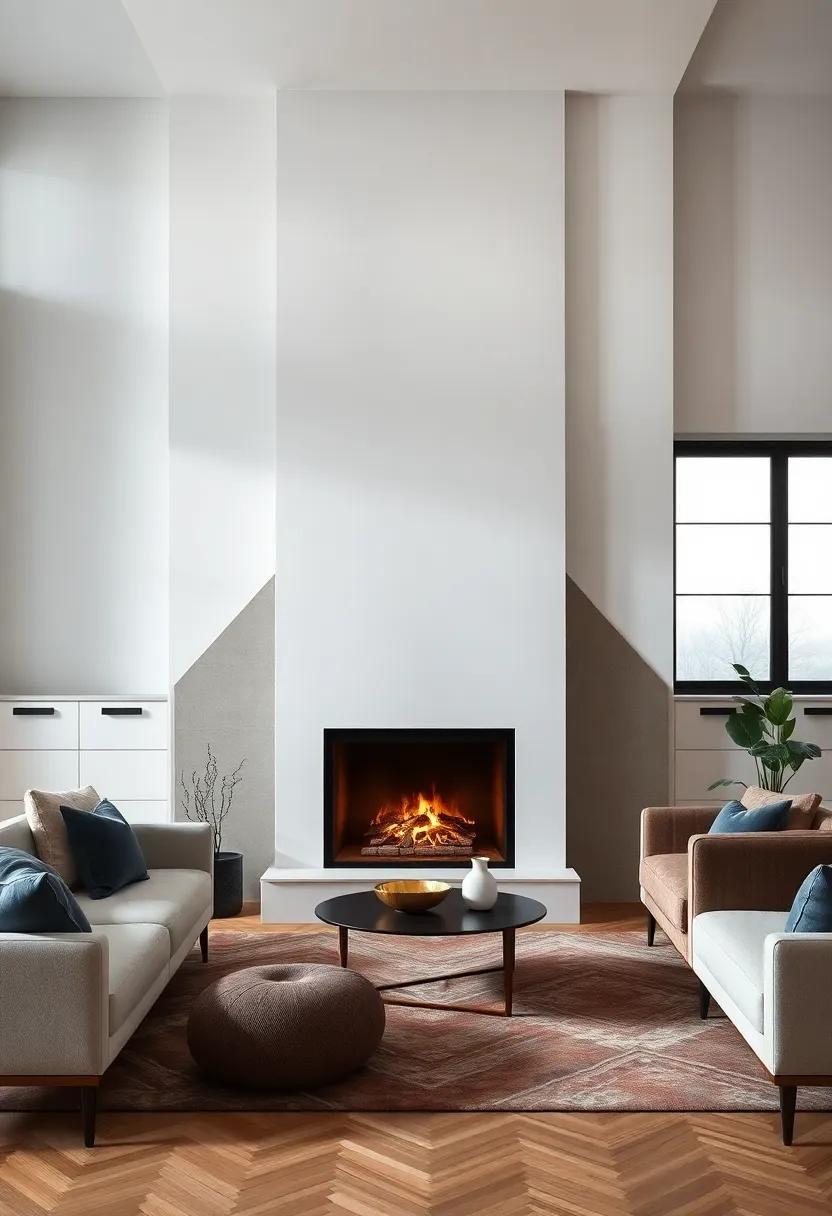 Cozy Elegance: Transforming Your Living Room with Fireplaces and Geometric Design