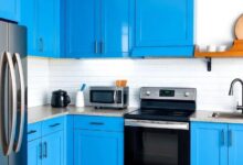 Transform Your Space: The Stunning Combo of Blue Kitchen Cabinets and Black Appliances