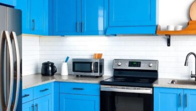 Transform Your Space: The Stunning Combo of Blue Kitchen Cabinets and Black Appliances