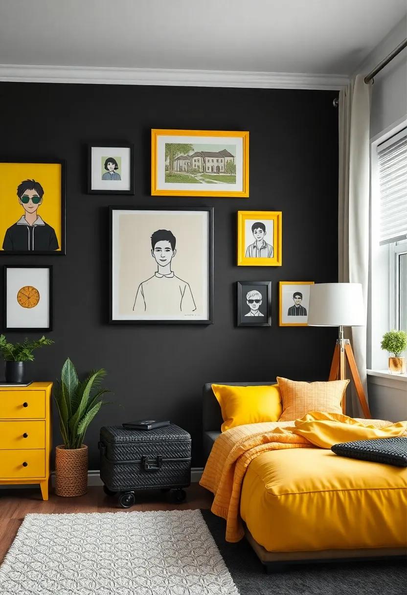 Wall art Wonders: Showcasing ​Personal⁤ Interests in ‌Vibrant Black and ​Yellow Frames