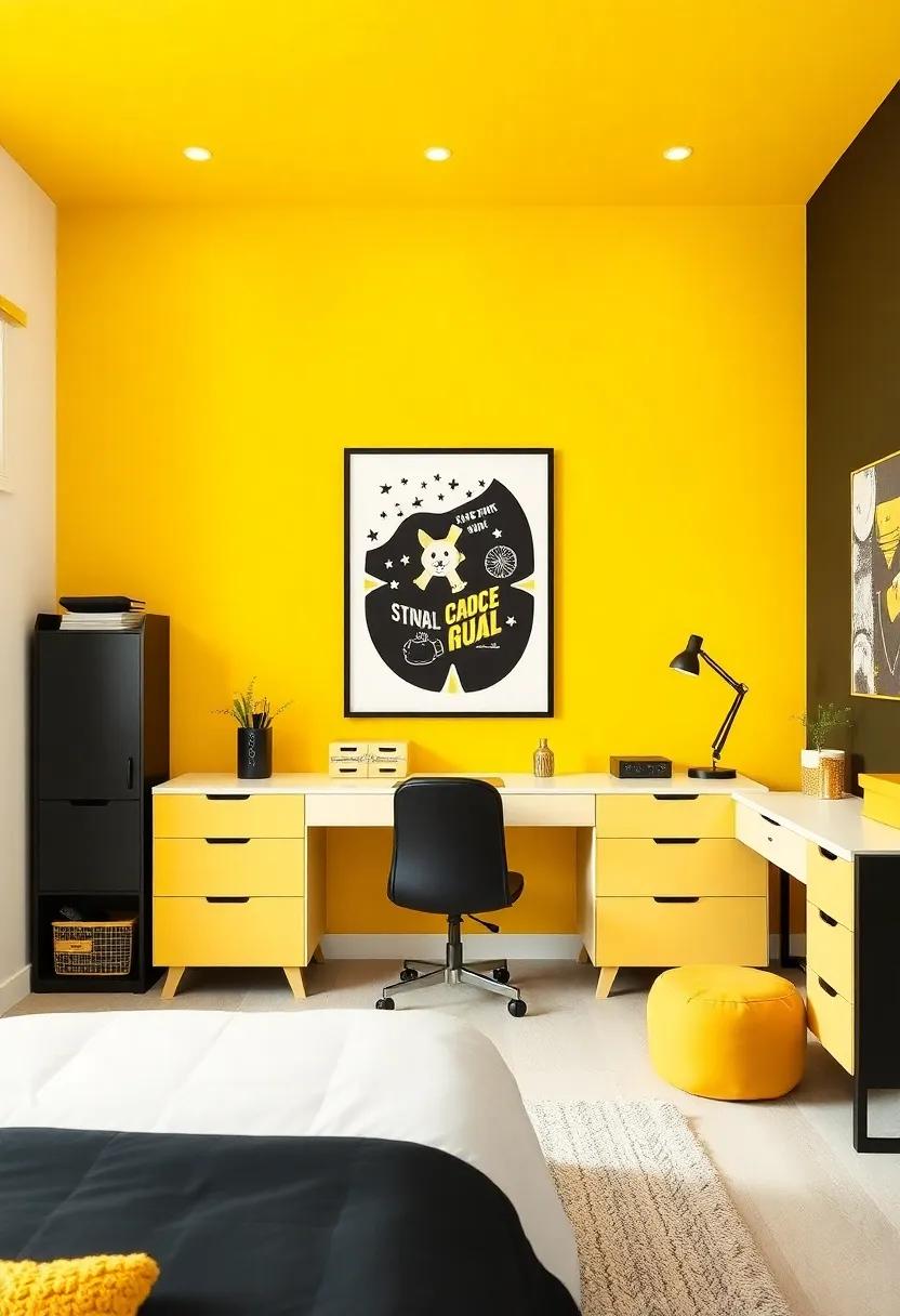 Smart Storage Solutions: Keeping the Room Organized with Style in Black and Yellow