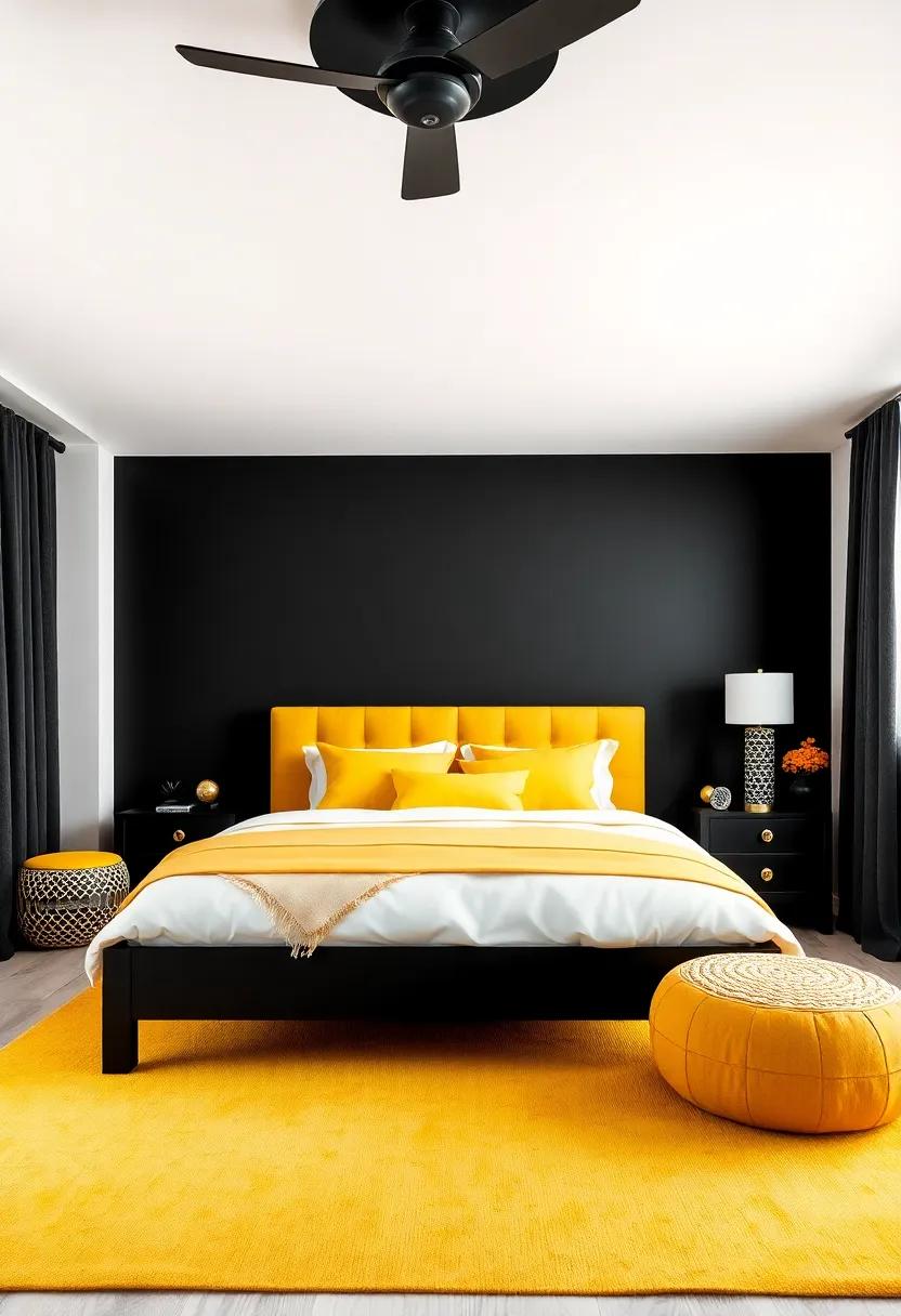 Rethinking the Bed Area: Designing⁤ a Cozy Haven in Black ⁢and⁢ Yellow⁣ Tones