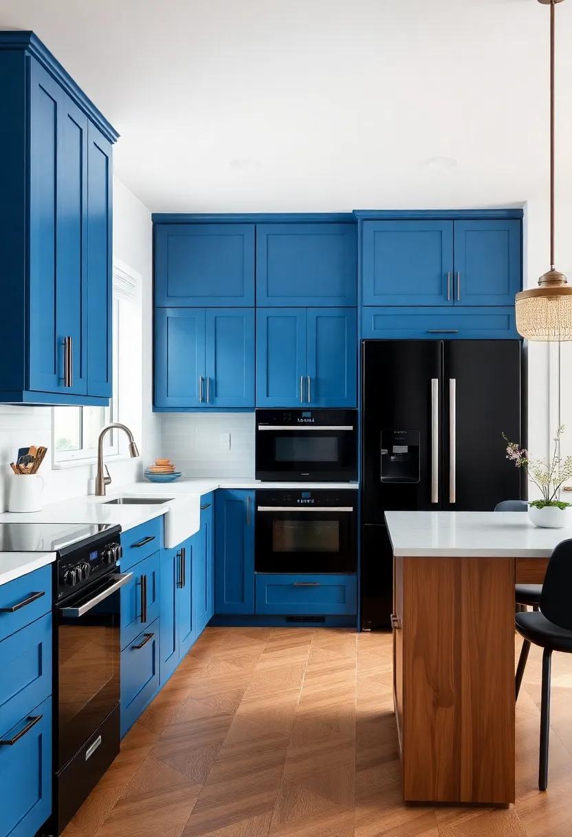 Transformative Impact of Blue Kitchen cabinets Combined with Black Appliances