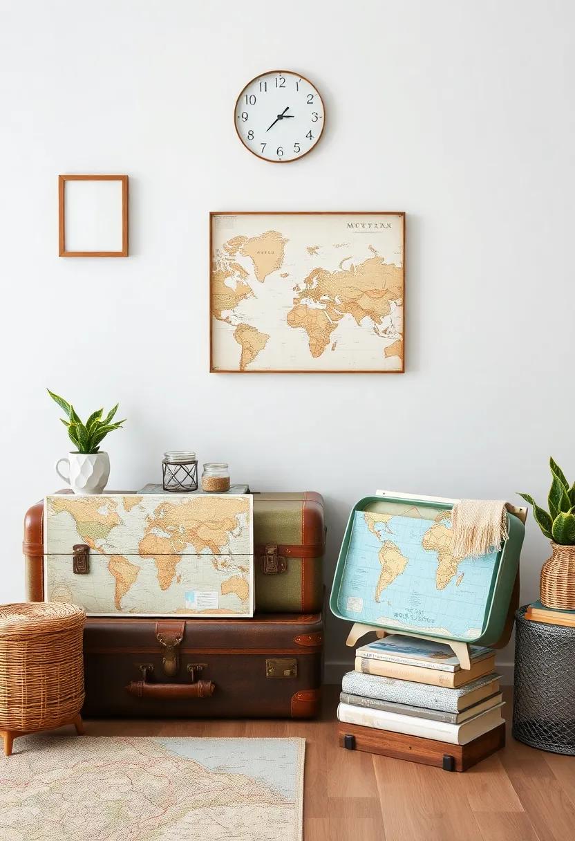 Using⁤ Vintage Suitcases and Maps for⁣ Chic Storage Solutions