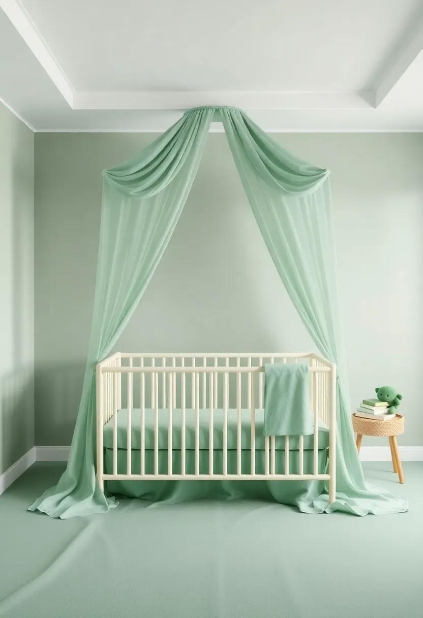 Creating a Dreamy Canopy Over the Crib with Dusty green Fabrics