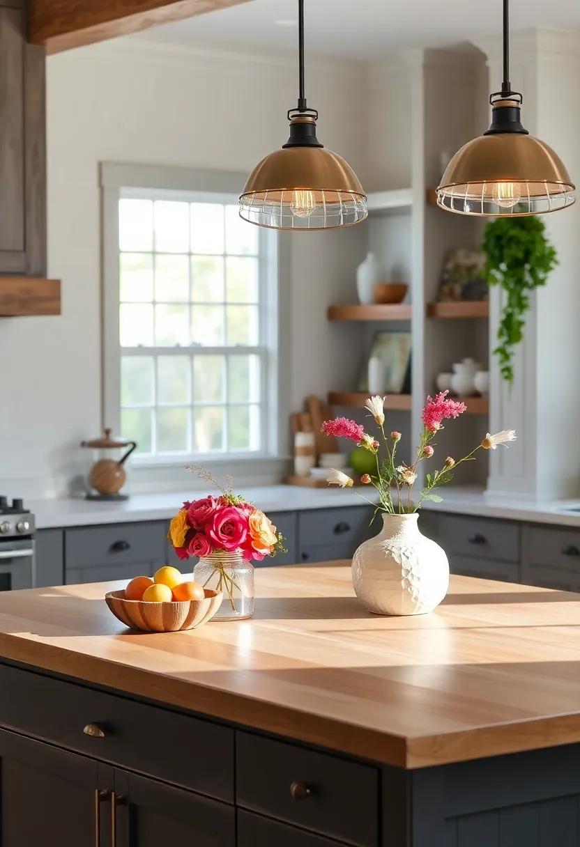 Artful Centerpieces that Enhance the Visual Appeal of Your Farmhouse Island