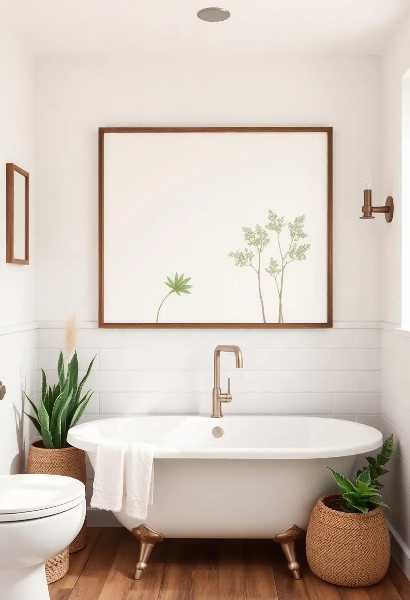 Wall⁣ Art Inspired by Nature for a Refreshing Bathroom Vibe