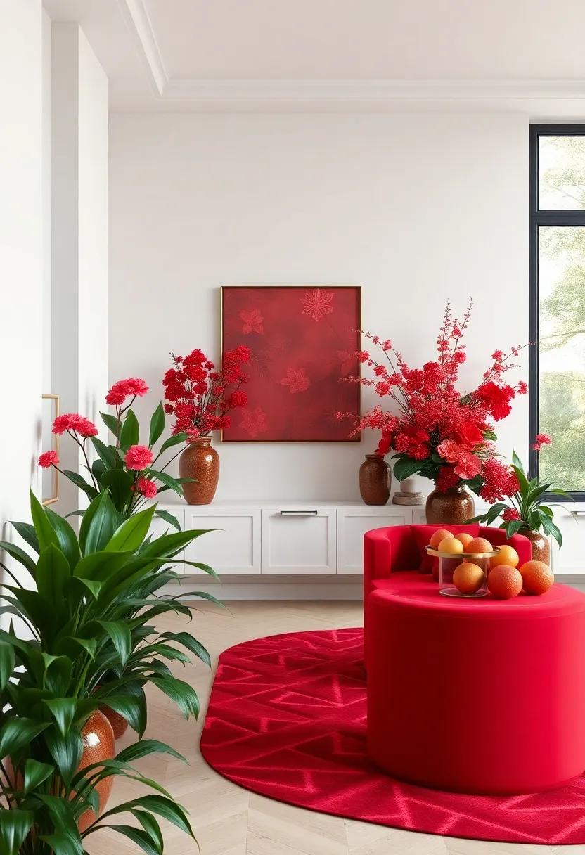 Blend‍ Nature with Crimson ‌Aesthetics Using Lush ​Greenery and floral Arrangements