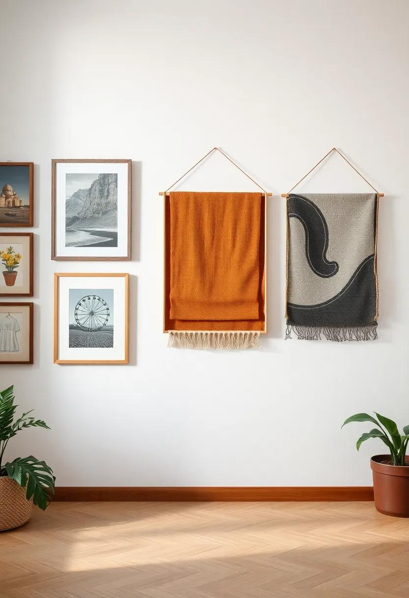 Integrating Textures:⁣ Fabric wall Hangings Meet Traditional Frames