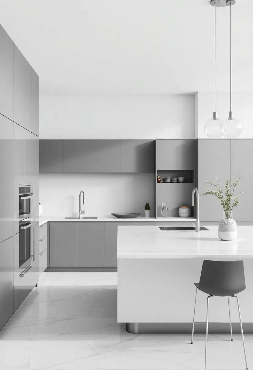 Open Concept Elegance:⁣ Gray and silver in Contemporary Kitchen Spaces