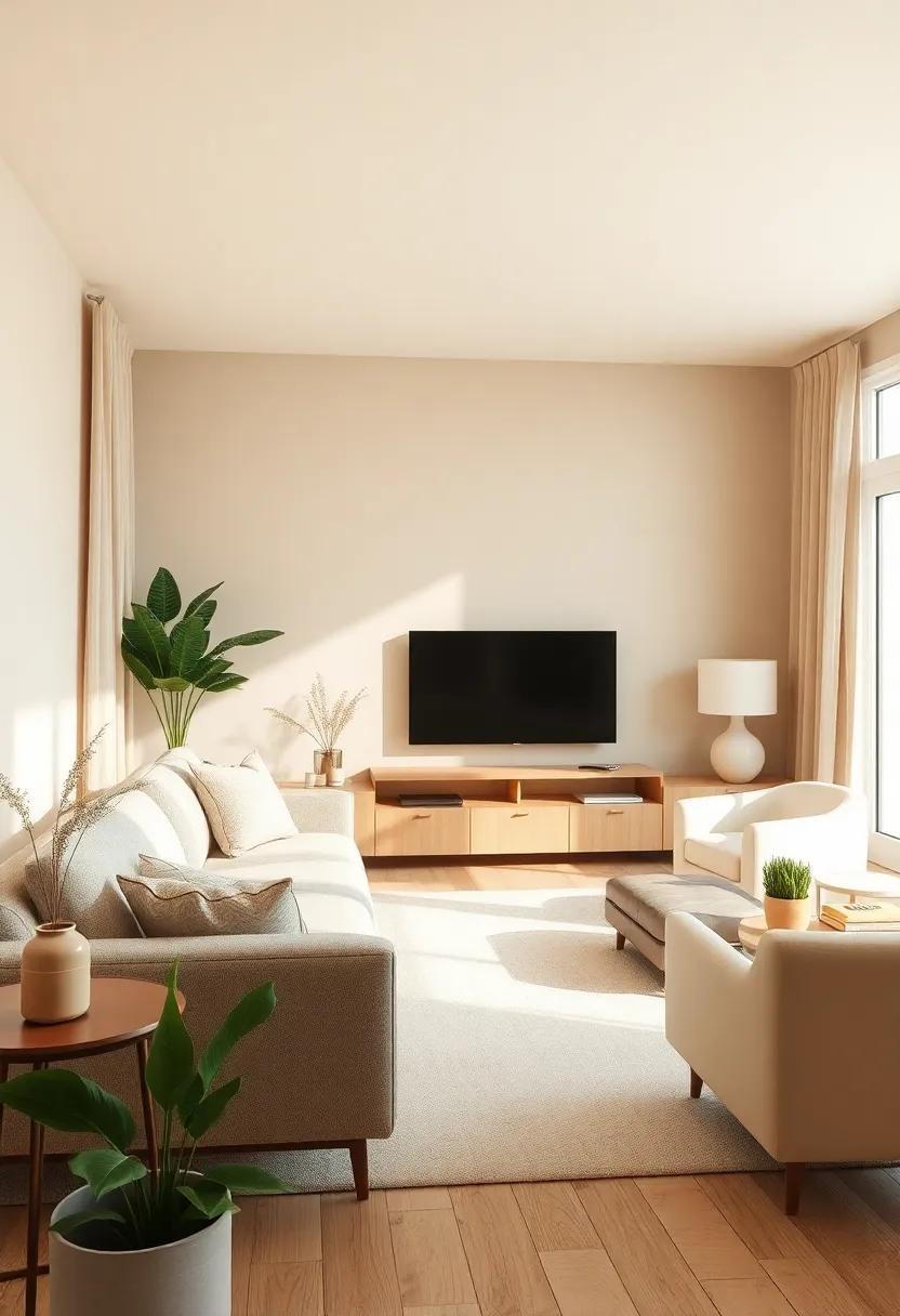 A Welcoming Embrace of Warm Taupe ⁢and soft ​Cream in Your Living Room