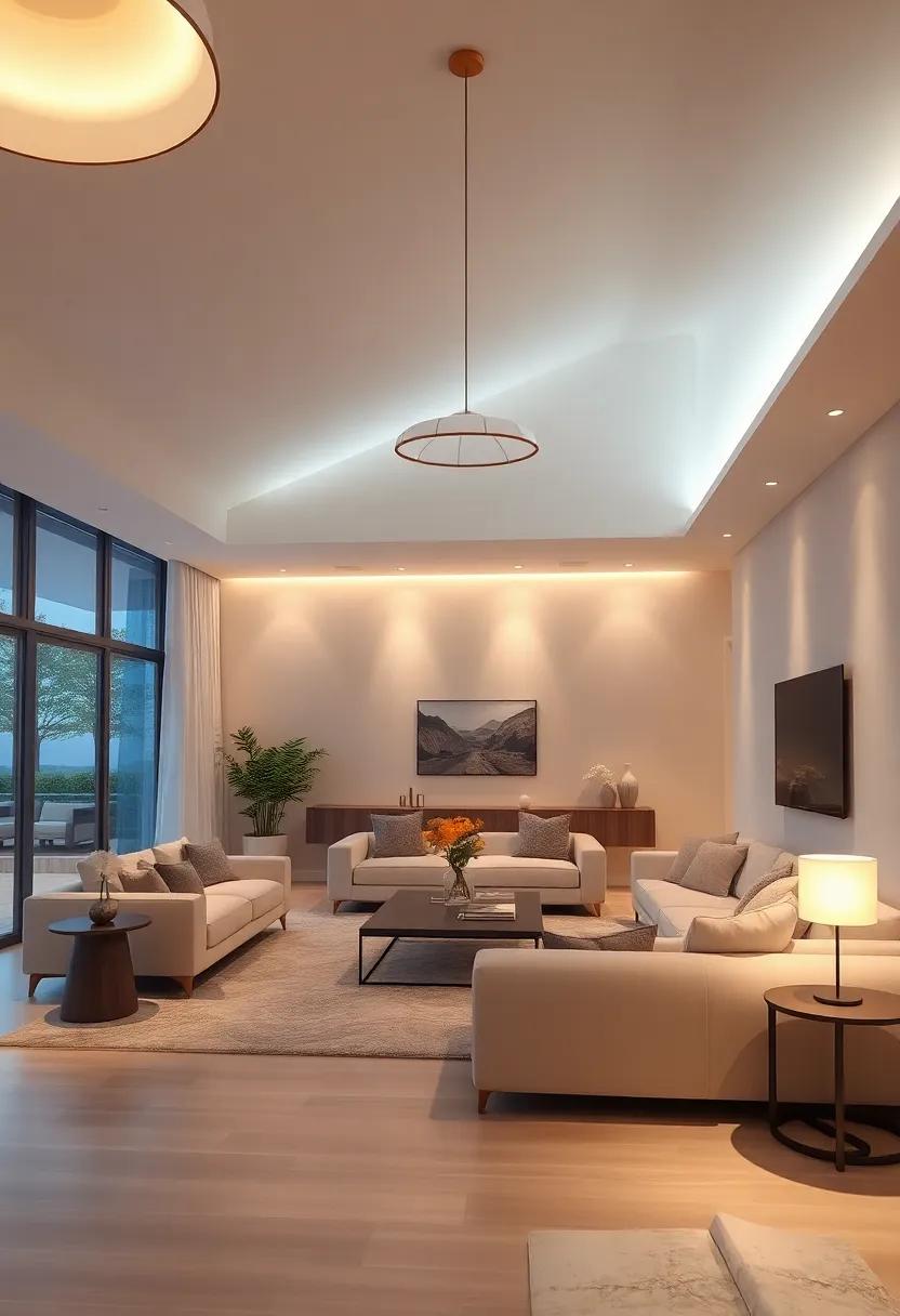 Illuminating Open Concept Living Rooms with Ambient Glow and Style