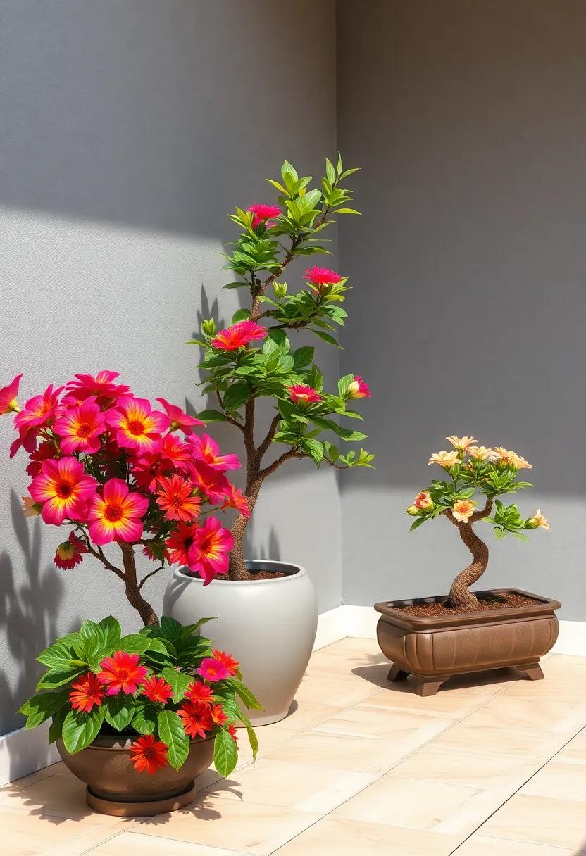 Color Dynamics: Pairing Bonsai Leaves with ​Vibrant Flowers