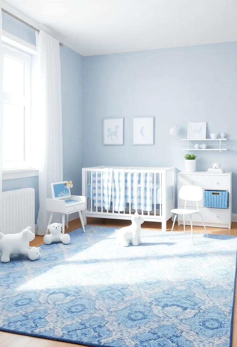 Creating an‌ Engaging Play Area with Soft Blue Rugs ⁣and White Toys