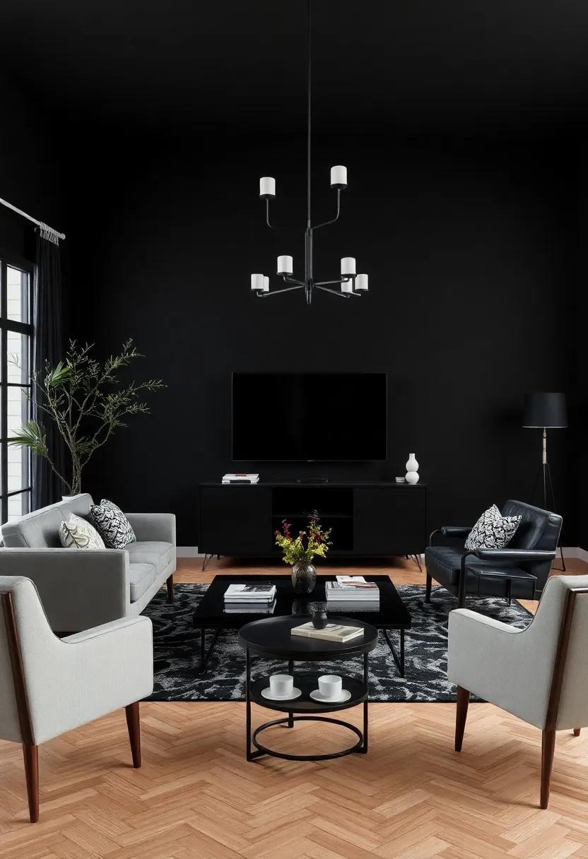 29 Ideas for a Chic Black Living Room with Vintage-Inspired Furniture